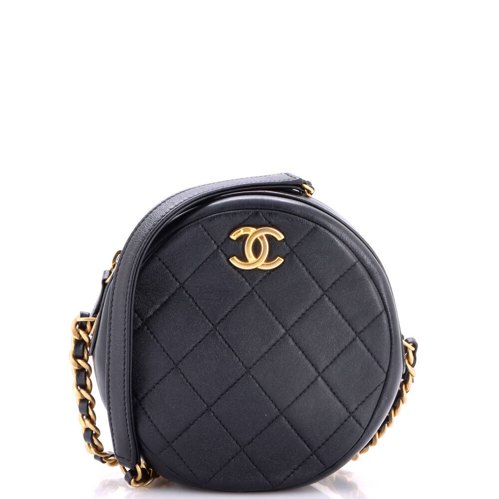 Chanel Small Round Chain Crossbody Bag Quilted Caviar